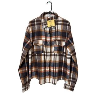 HAHA MAMA Plaid Shacket Women 2XL Brown New With Tags Flannel Button Down